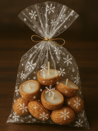 Obrázok z Sada 12 plávajúcich sviečok zo škrupín orechov