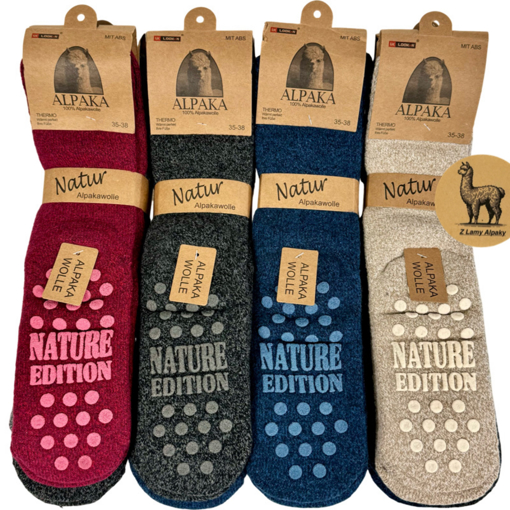 Obrázok z Dámske termo ponožky z 100% alpaka vlny - 3 páry, protišmykové, extra teplé