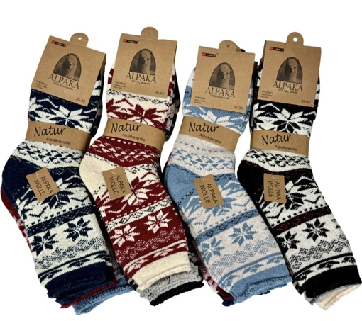 Obrázok z Dámske termo ponožky 3 páry z alpaka vlny s pleteným vzorom vločky