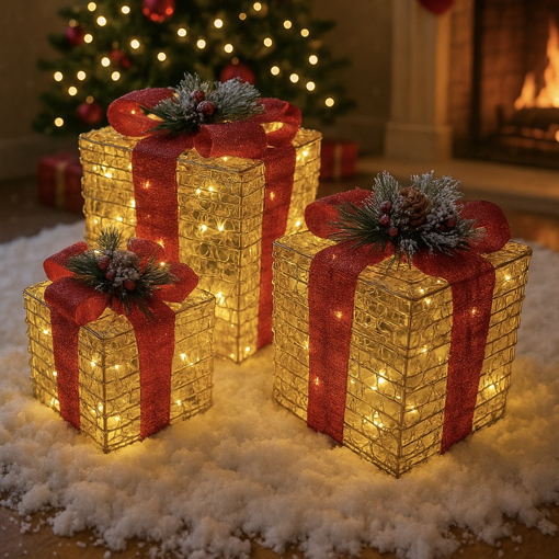 Obrázok z Venkovní LED svítící dárky - sada 3 ks XL/L/M, 120 LED, IP44 - vánoční dekorace pod stromeček