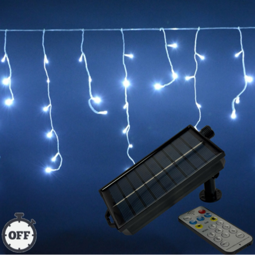 Obrázok z Solárne vianočné osvetlenie vonkajšie, svetelné LED kvaple 210 Led / 10 m s prepojovacím systémom, ovládačom, časovačom a reguláciou intenzity svietenia