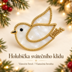 Obrázok z Vianočná brošňa Holubička sviatočného pokoja – biela holubička v zlatistom tóne